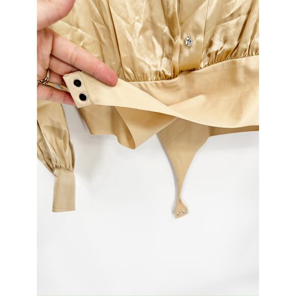 CAMI NYC Belkis Silk Charmeuse Shirt Bodysuit XL Beige Nude - Picture 5 of 7